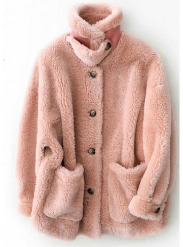 Пальто из овчины  светло-розового цвета  Арт. 9816