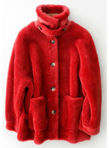 Пальто из овчины  красного цвета  Арт. 9816