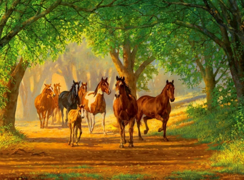Картина по номерам 40х50 - Лошади в лесу