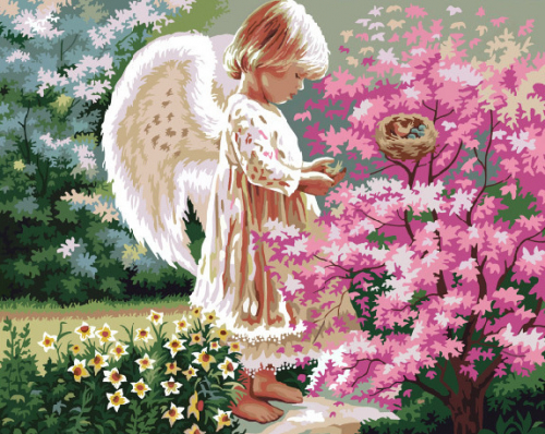 Картина по номерам 40х50 - Ангелок у птичьего гнезда