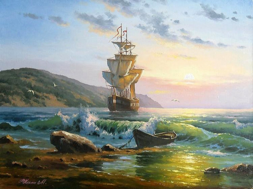Картина по номерам 40х50 - Корабль у берега