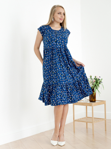 Женское платье Стефани-Ц-3 (Цветы на синем)