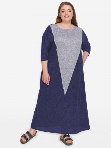 Платье из джерси, темно-синий меланж, комбинированное