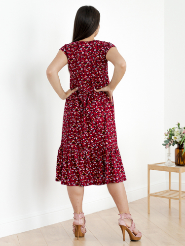 Женское платье Стефани-Ц-4 (Цветы на красном)