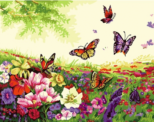 Картина по номерам 40х50 - Бабочки на цветочном поле