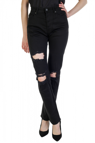 Рваные женские джинсы – хитовый черный, декоративные потертости №310