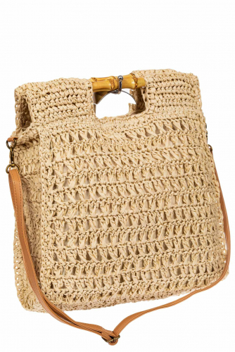 Женская плетеная сумка из джута, с акцентными ручками из бамбука, цвет песочный