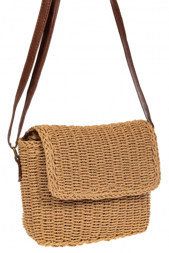Женская сумка из ротанга с клапаном, цвет песочный