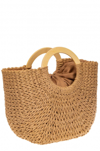 Соломенная сумка-тоут с круглыми, деревянными ручками, цвет песочный