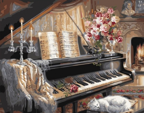 Кот у рояля (худ. Judy Gibson)
