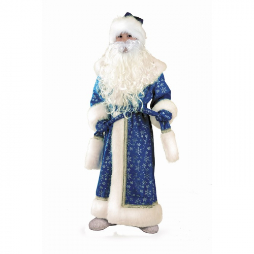 Карнавальный костюм «Дед Мороз», плюш, пальто, рукавицы, шапка, р. 32, рост 128 см, цвет синий