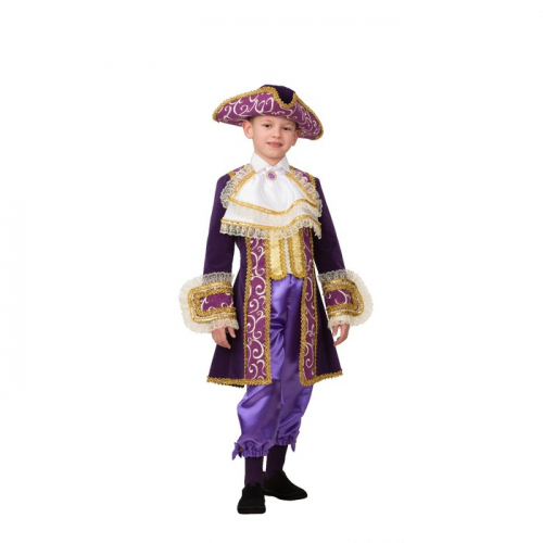 Карнавальный костюм «Маркиз», бархат, пиджак, бриджи, треуголка, р. 30, рост 116 см