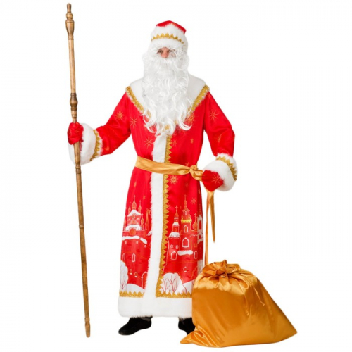 Карнавальный костюм «Красный город», Дед Мороз, шуба, шапка, пояс, варежки, борода, мешок, р. 54-56, рост 188 см