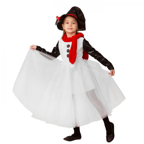 Карнавальный костюм «Снеговушка», текстиль, платье, головной убор, р.32, рост 122 см