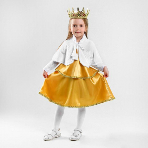 Карнавальный костюм «Принцесса золотая», сарафан, корона, пелерина, р. 32, рост 122-128 см
