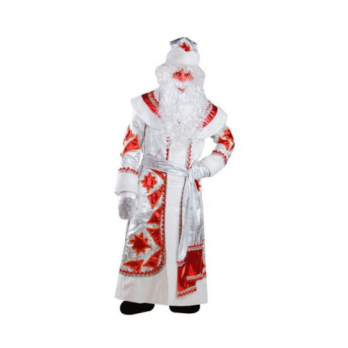 Карнавальный костюм «Дед Мороз», р. 54-56, рост 188 см, цвет серебряно-красный
