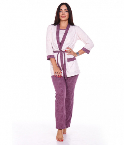 Комплект пижама и пеньюар БП0192 (фиолетово-розовый)