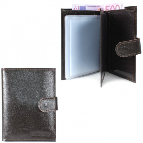 Обложка для авто+паспорт-Croco-ВП-1032 (с хляст, 5 внут карм, двойн стенка) натуральная кожа коричнневый матовый (5) 209300