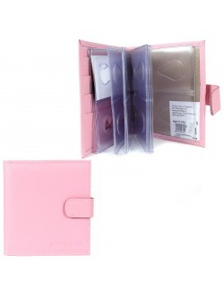 Кредитница Premier-V-144 (с хляст, 2х-рядная, 5внут карм, 32карточки) натуральная кожа розовый флотер (331) 204848