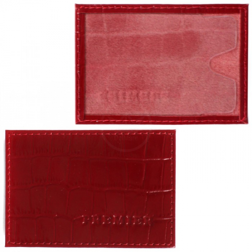 Обложка пропуск/карточка/проездной Premier-V-41 натуральная кожа красный крокодил (115) 106801