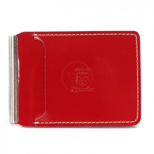 Зажим для купюр Premier-Z-933 натуральная кожа (зажим-скрепка, внешний карман д/карт) красный гладкий (135) 232218