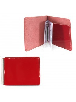 Зажим для купюр Premier-Z-933 натуральная кожа (зажим-скрепка, внешний карман д/карт) красный гладкий (135) 232218
