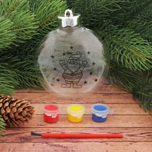 Новогоднее ёлочное украшение под роспись «Шар с Дедом морозом 2» шар:3×10×11 см + краски