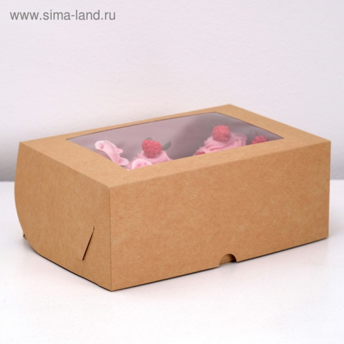 Коробка на 6 капкейков с окном, белая, 25 х 17 х 10 см