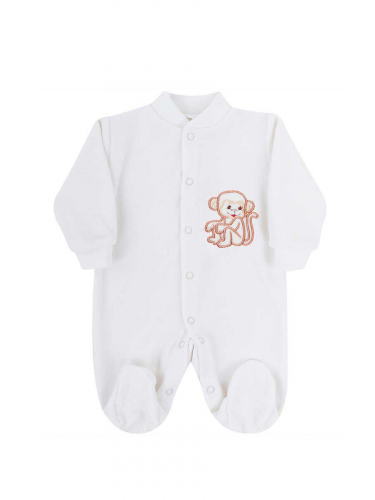 Велюровый комбинезон белого цвета с обезьянкой для новорождённых малышей (2661)