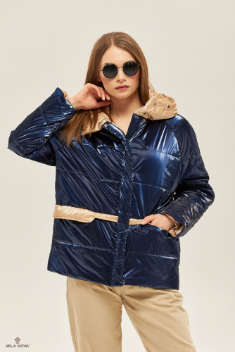 Mila Nova Куртка К-151 Синяя + бежевый
