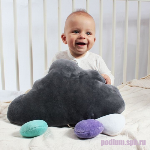 Подушка детская декоративная Bebe Liron Облачко с каплями серый