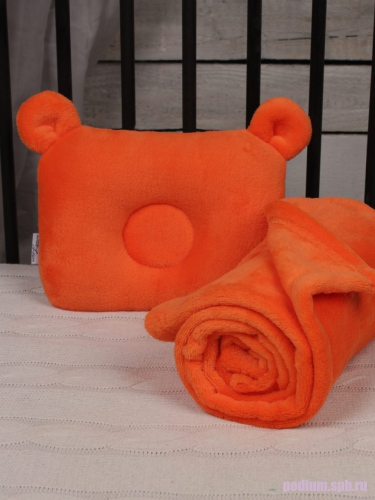 Плед покрывало с подушкой для новорожденных Bebe Liron Мишка (комплект) оранжевый