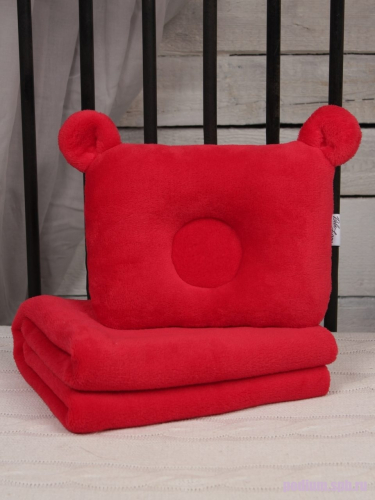 Плед покрывало с подушкой для новорожденных Bebe Liron Мишка (комплект) красный