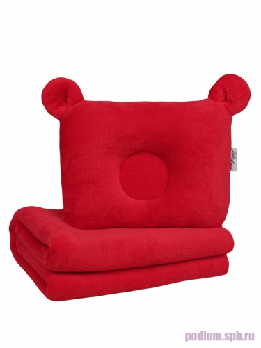 Плед покрывало с подушкой для новорожденных Bebe Liron Мишка (комплект) красный