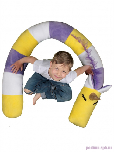 Подушка детская декоративна валик Единорог Маргоша желтый, сиреневый, белый