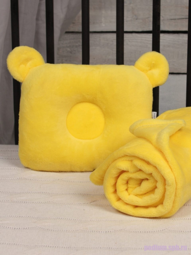Плед покрывало с подушкой для новорожденных Bebe Liron Мишка (комплект) желтый
