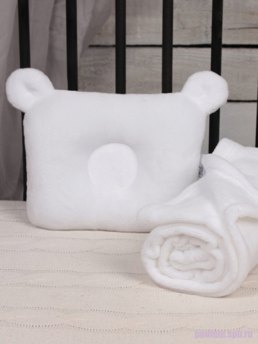 Плед покрывало с подушкой для новорожденных Bebe Liron Мишка (комплект) белый