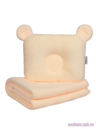 Плед покрывало с подушкой для новорожденных Bebe Liron Мишка (комплект) бжевый