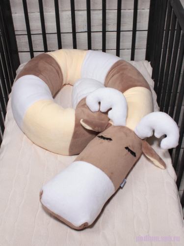 Подушка детская декоративна валик Лось Парамоша белый, бежевый, коричневый