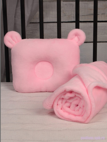 Плед покрывало с подушкой для новорожденных Bebe Liron Мишка (комплект) розовый