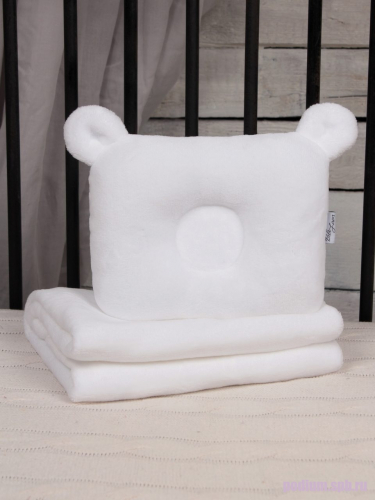 Плед покрывало с подушкой для новорожденных Bebe Liron Мишка (комплект) белый