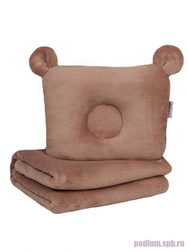 Плед покрывало с подушкой для новорожденных Bebe Liron Мишка (комплект) коричневый