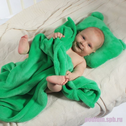 Плед покрывало с подушкой для новорожденных Bebe Liron Мишка (комплект) зелёный