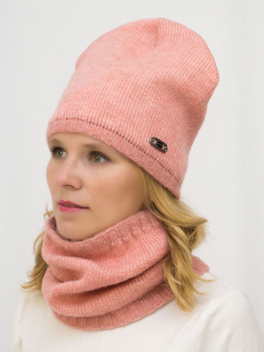 Комплект женский весна-осень шапка+снуд Джинс (Цвет абрикосовый), размер 54-56, шерсть 30%