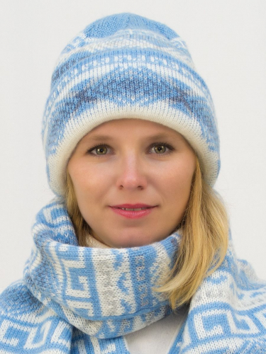 Комплект зимний женский шапка+шарф Зима (Цвет голубой), размер 56-58, шерсть 30% , мохер 50%