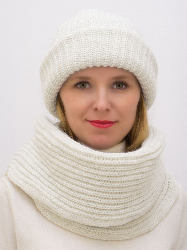 Комплект зимний женский шапка+снуд Ирина (Цвет молочный), размер 56-58, шерсть 30%