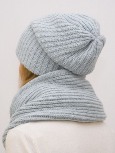 Комплект зимний женский шапка+снуд Ирина (Цвет светло-серый), размер 56-58, шерсть 30%