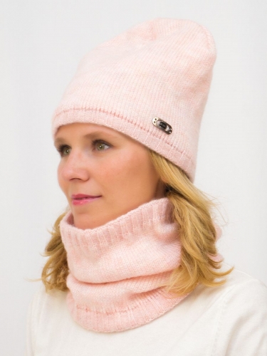 Комплект женский весна-осень шапка+снуд Джинс (Цвет светло-розовый), размер 54-56, шерсть 30%