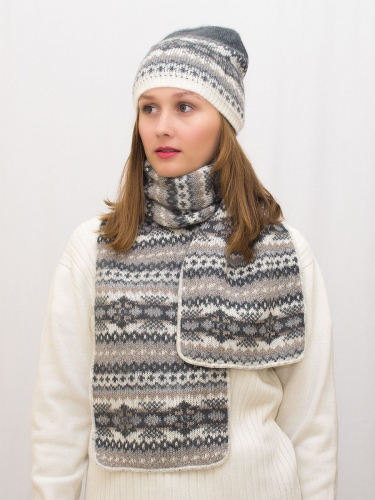 Комплект зимний женский шапка+шарф Анабель (Цвет серый), размер 56-58, шерсть 50% , мохер 30%