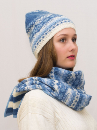 Комплект зимний женский шапка+шарф Анабель (Цвет голубой), размер 56-58, шерсть 50% , мохер 30%